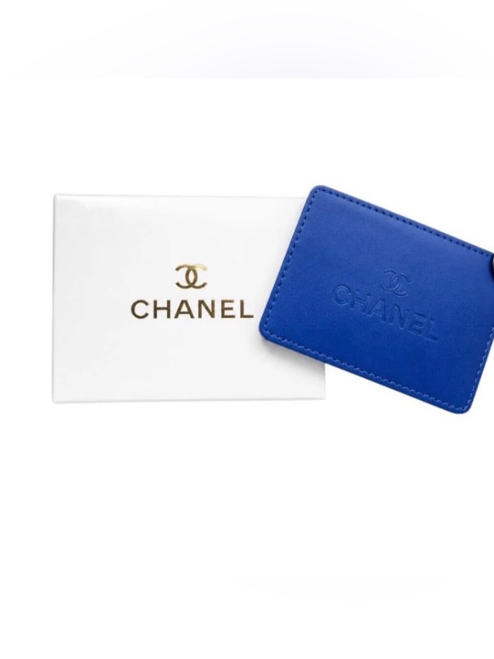 CHANEL Blue Embossed Leather Card & Key Holder